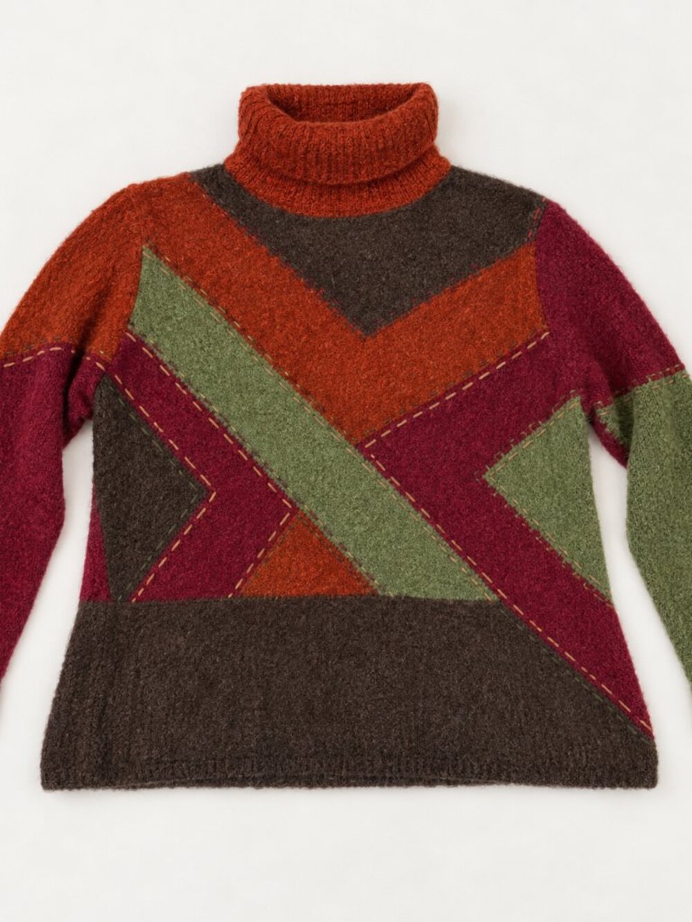 Coldwater Creek Chenille Patchwork Turtleneck Sweater L